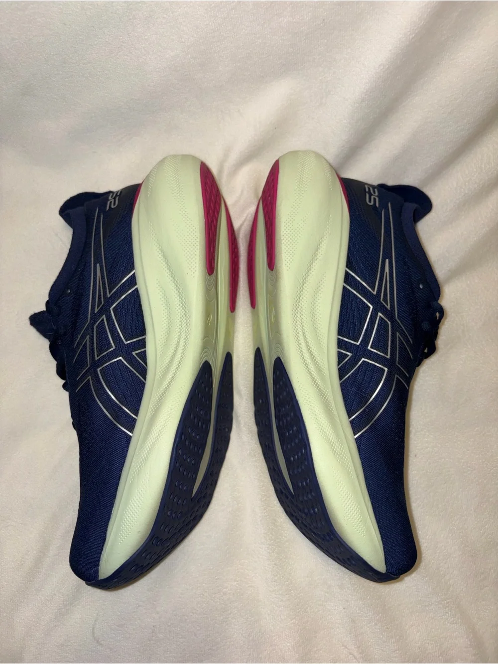 ASICS Navy Running Shoes with Pink and Lime Accents women size 8.5